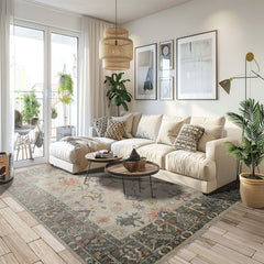 Multi Size Gray Beige Teal Color Hand Knotted Oushak Wool Traditional Oriental Rug