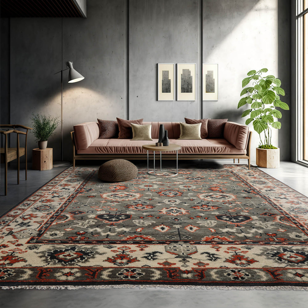 8x10 Gray, Beige, Burnt Orange Color Hand Knotted  100% Wool Traditional Oriental Rug
