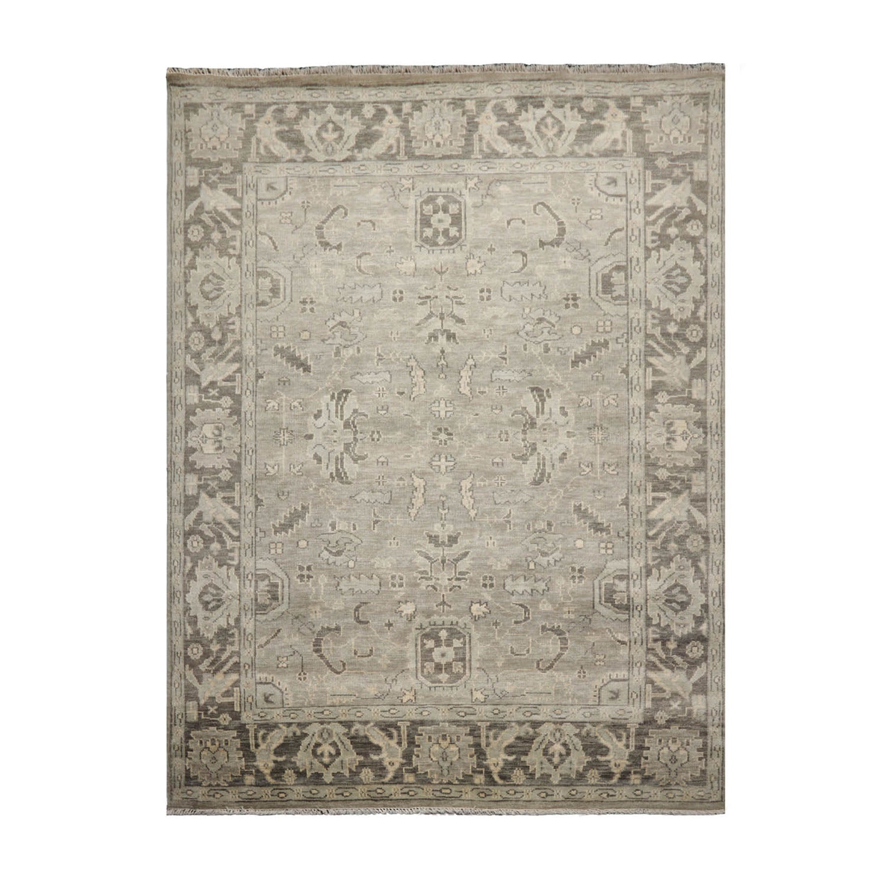 Multi Size Gray Beige Moss Color Hand Knotted Oushak Wool Traditional Oriental Rug
