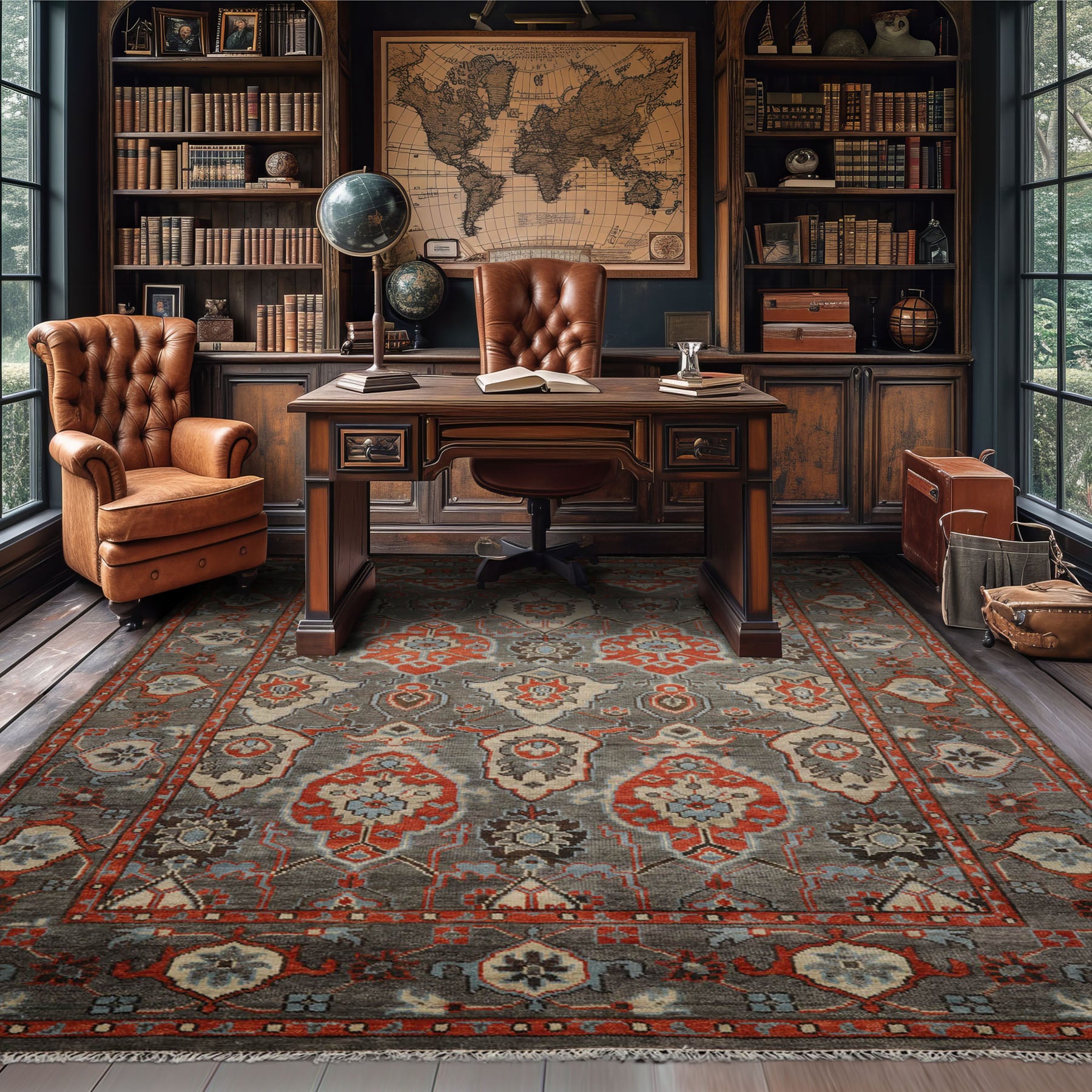 Multi Size Gray Ivory Pink Color Hand Knotted Turkish Oushak Wool Traditional Oriental Rug