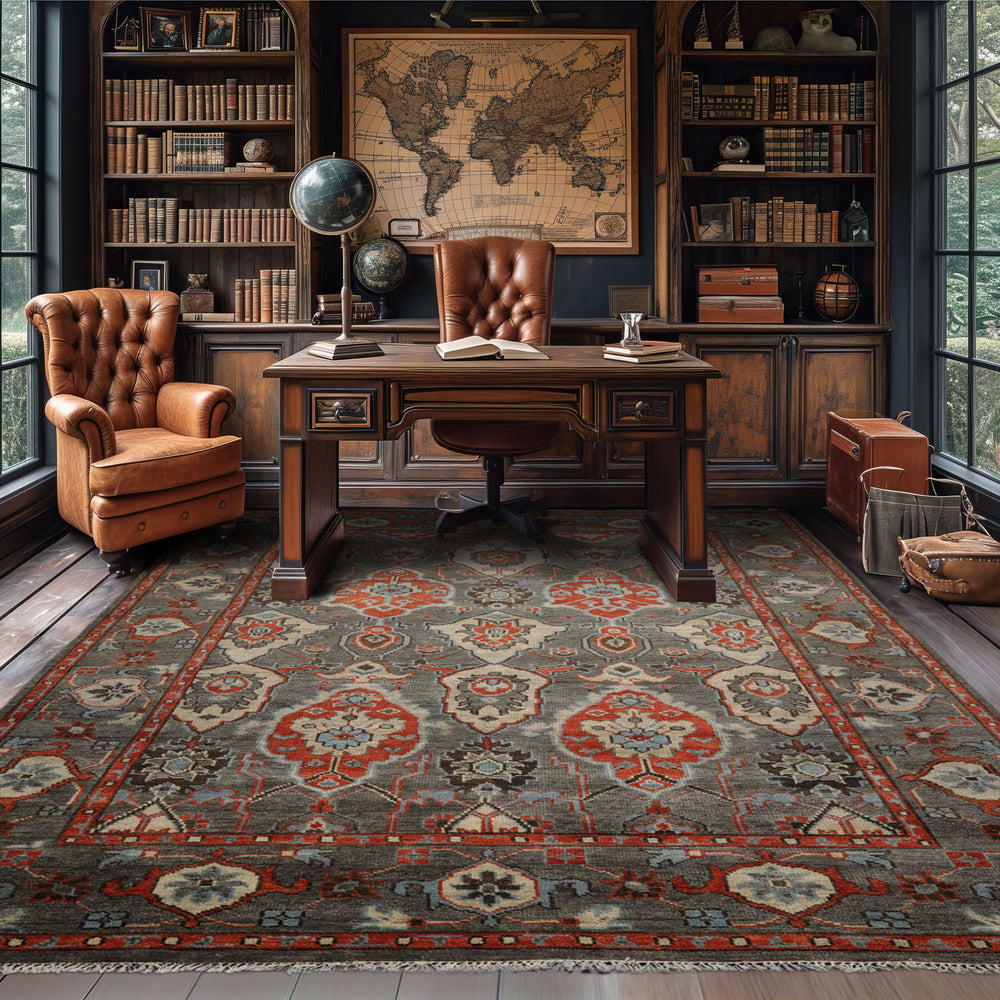 Multi Size Gray Ivory Pink Color Hand Knotted Turkish Oushak Wool Traditional Oriental Rug