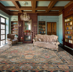 Multi Size Gray Gray Teal Color Hand Knotted Oushak Wool Traditional Oriental Rug