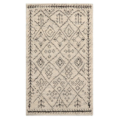 Knotted Rug Ivory Hand Knotted 3'0''x5'0" Afghan Moroccan Modern Contemporary Tribal Wool Oriental Area Rug