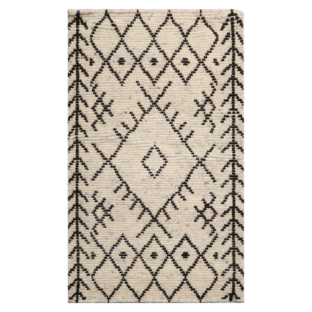 Knotted Rug Ivory Hand Knotted 3'0''x5'0" Afghan Moroccan Modern Contemporary Tribal Wool Oriental Area Rug