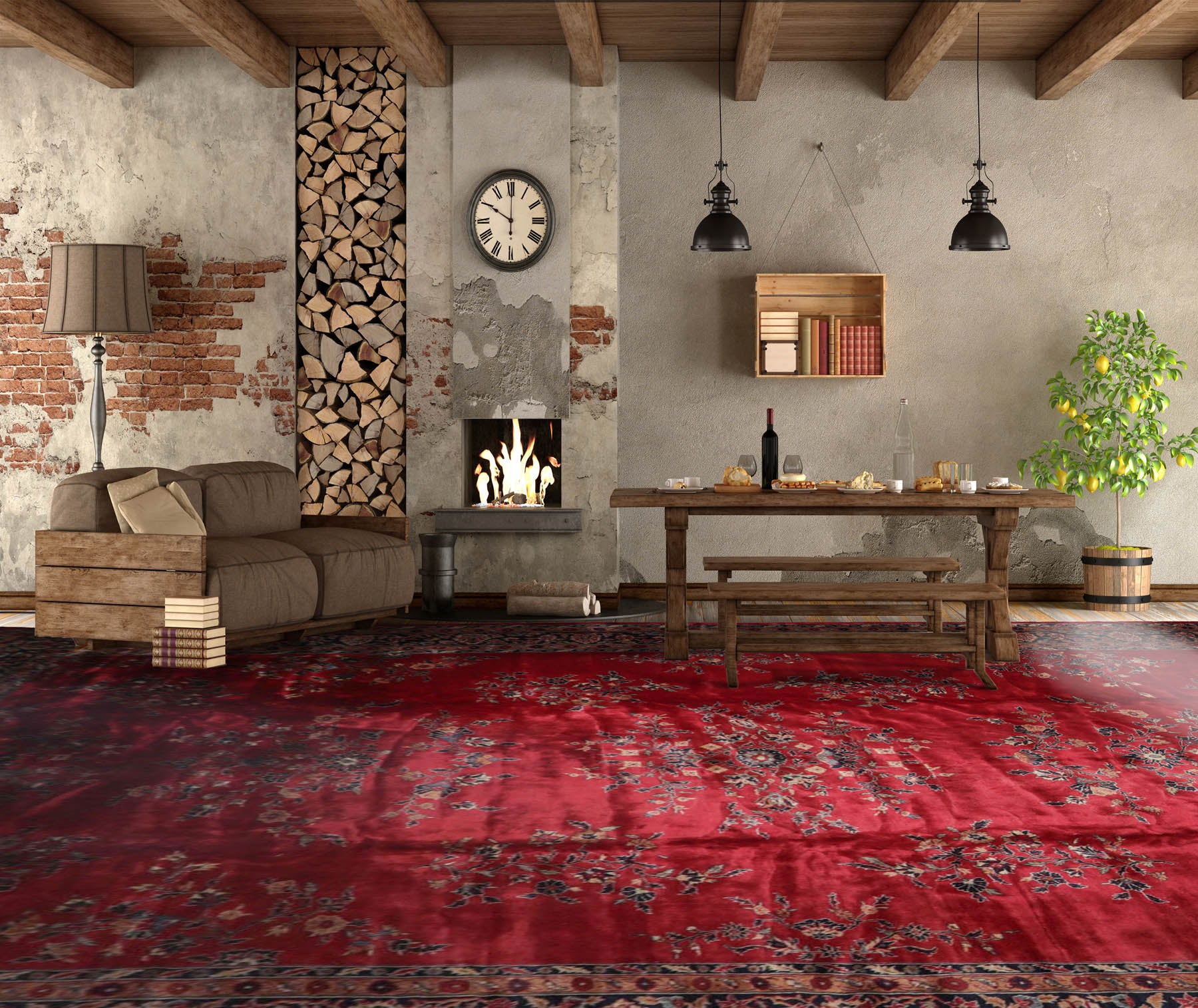 Palace Burgundy, Midnight Blue, Brown Color Hand Knotted Sarouk 100% Wool Traditional Oriental Rug