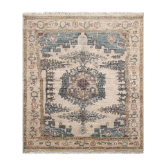 5x7 Beige, Blue, Tan Color Hand Knotted Turkish Oushak 100% Wool Traditional Oriental Rug
