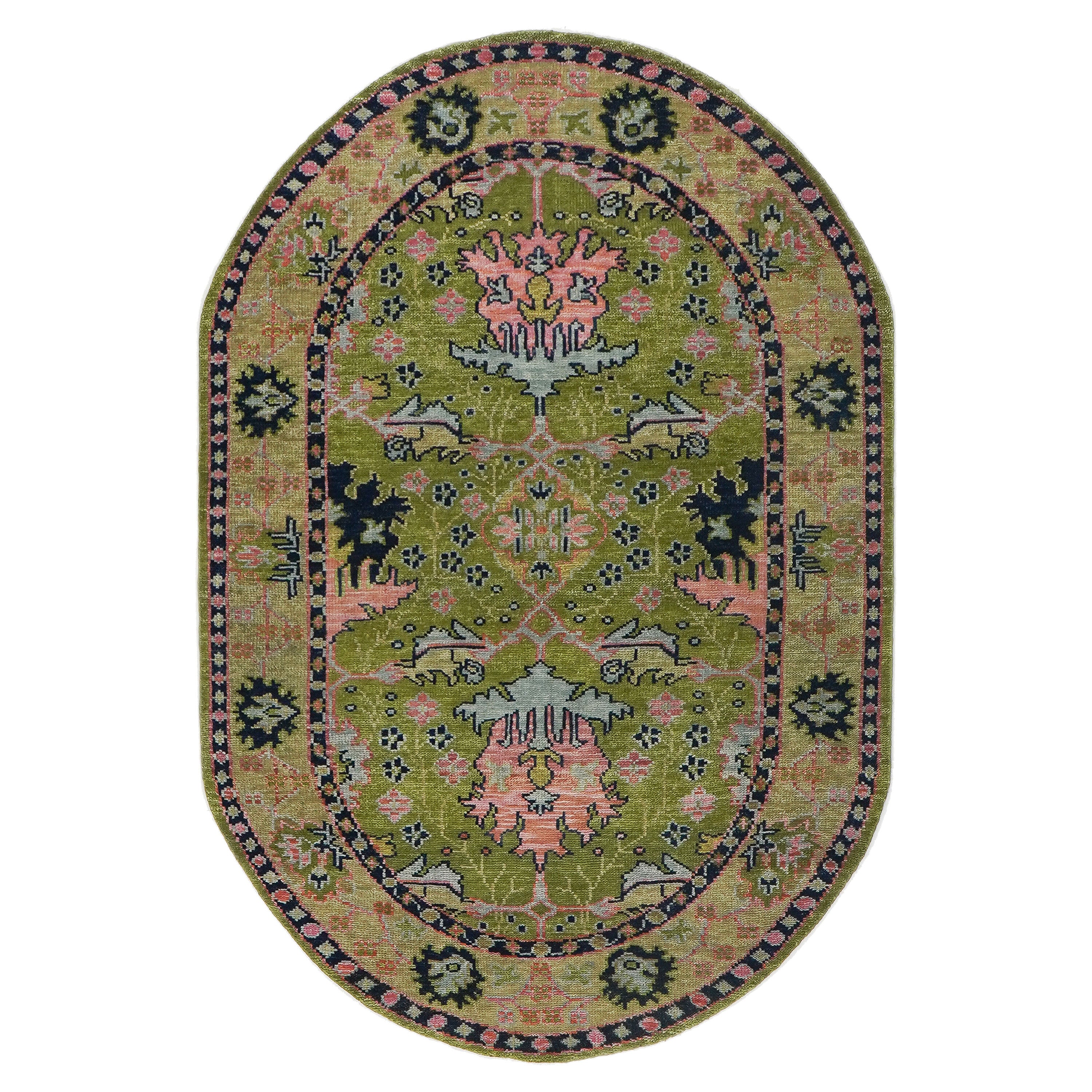 Knotted Rug Green Red Hand Knotted Multi Size Wool Arts and Crafts Oushak Traditional Rugs