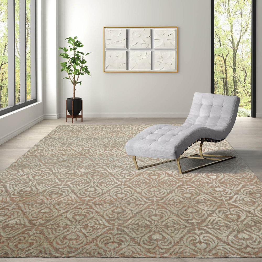 6x9 Aqua, Beige, Color Hand Knotted Tibetan Wool & Silk Traditional Oriental Rug