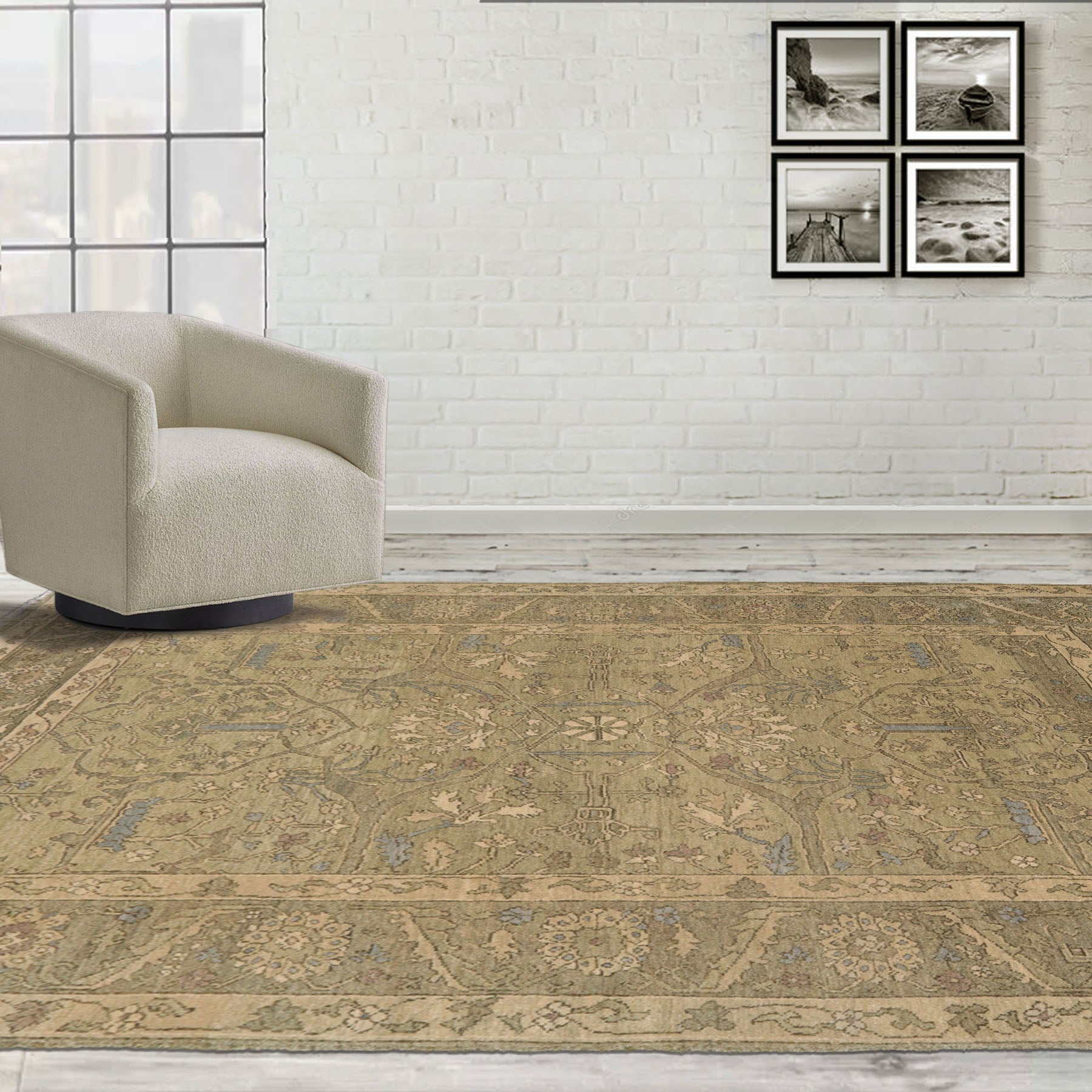 5x8 Moss, Moss, Gray Color Hand Knotted Caucasian 100% Wool Transitional Oriental Rug