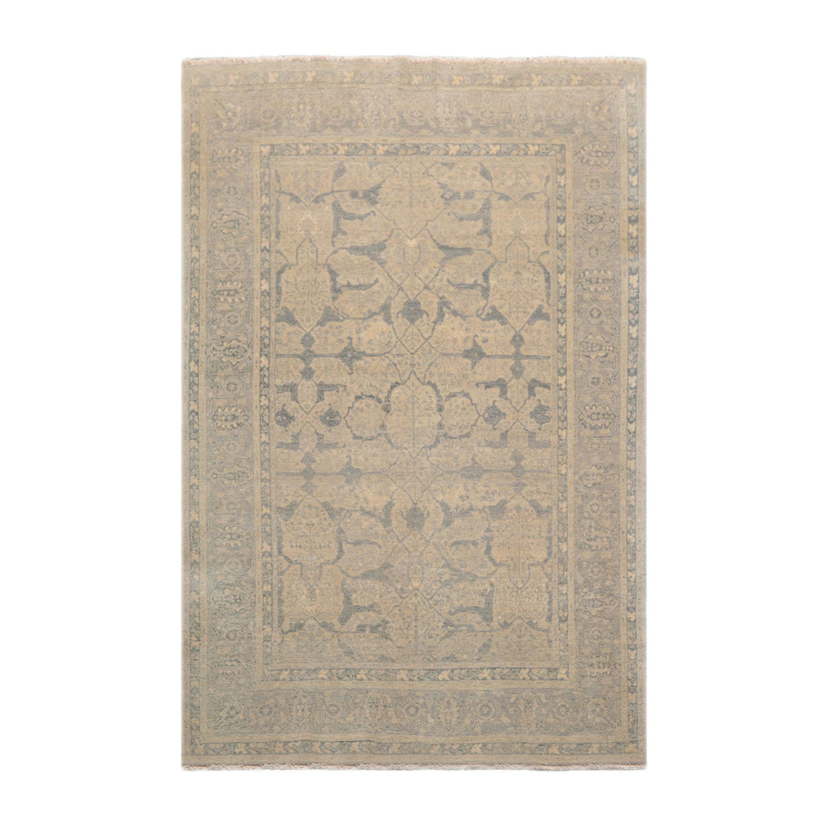 Knotted Rug Beige Gray Hand Knotted 5'x7' Tibetan Transitional 100% Wool Oriental Area Rug