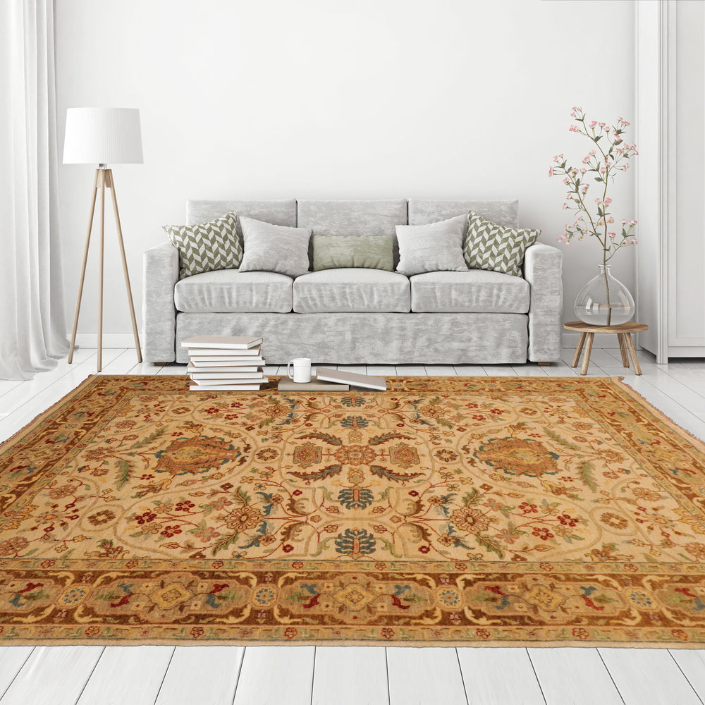 6x9 Beige, Brown, Turquoise Color Hand Knotted Sultanabad 100% Wool Traditional Oriental Rug