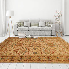 6x9 Beige, Brown, Turquoise Color Hand Knotted Sultanabad 100% Wool Traditional Oriental Rug