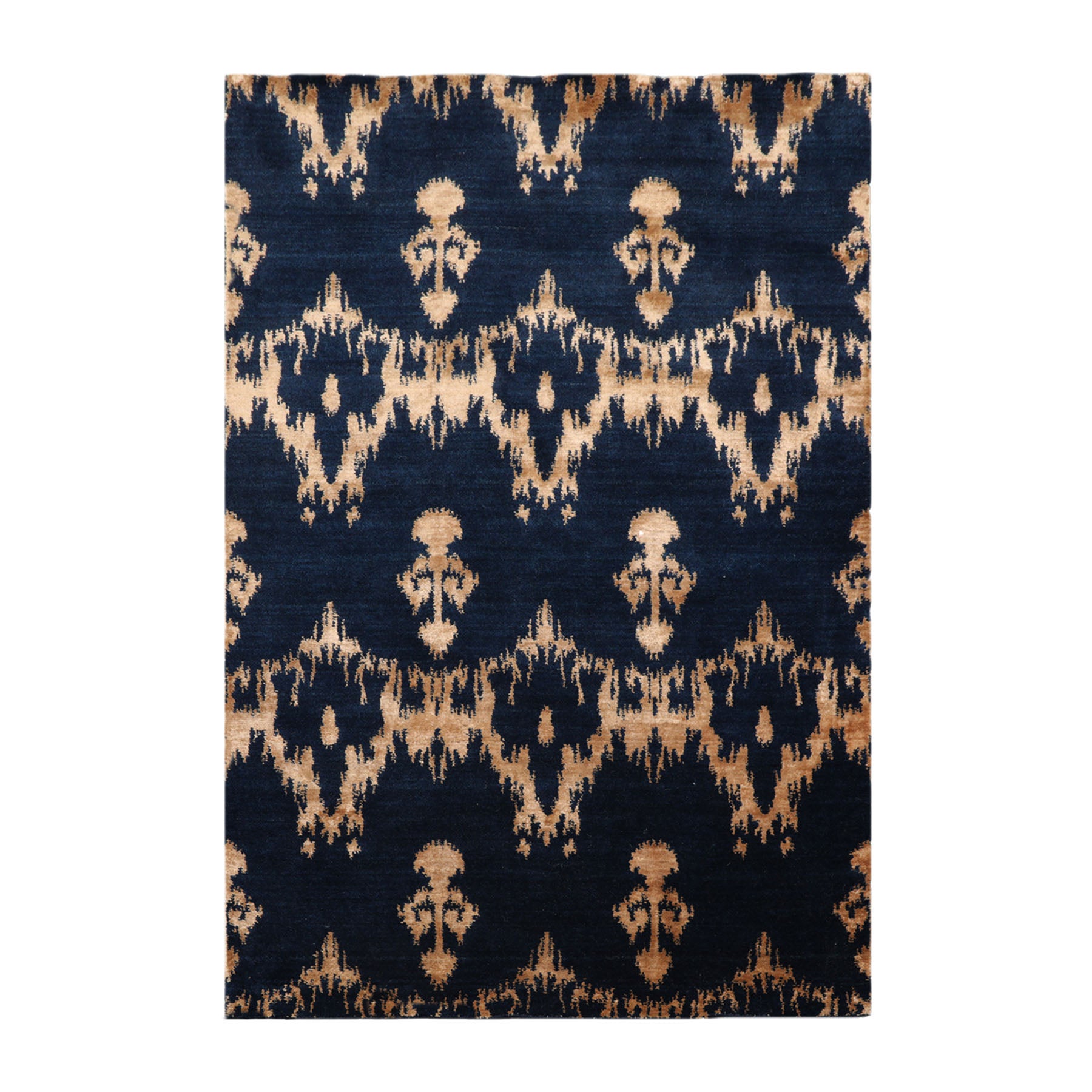 4x6 Navy, Beige, Color Hand Knotted Tibetan Wool & Silk Traditional Oriental Rug