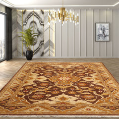 6x9 Brown, Beige, Gold Color Hand Knotted Peshawar 100% Wool Traditional Oriental Rug