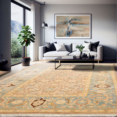 6x9 Taupe, Aqua, Brown Color Hand Knotted Peshawar 100% Wool Traditional Oriental Rug