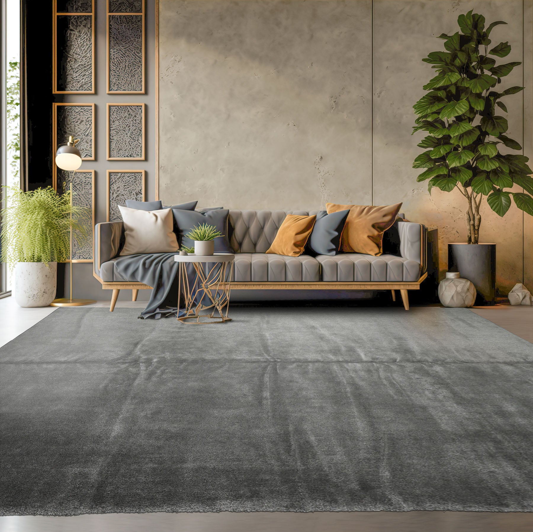 Palace Gray tone on tone, , Color Hand Knotted  Wool & Silk Modern Oriental Rug