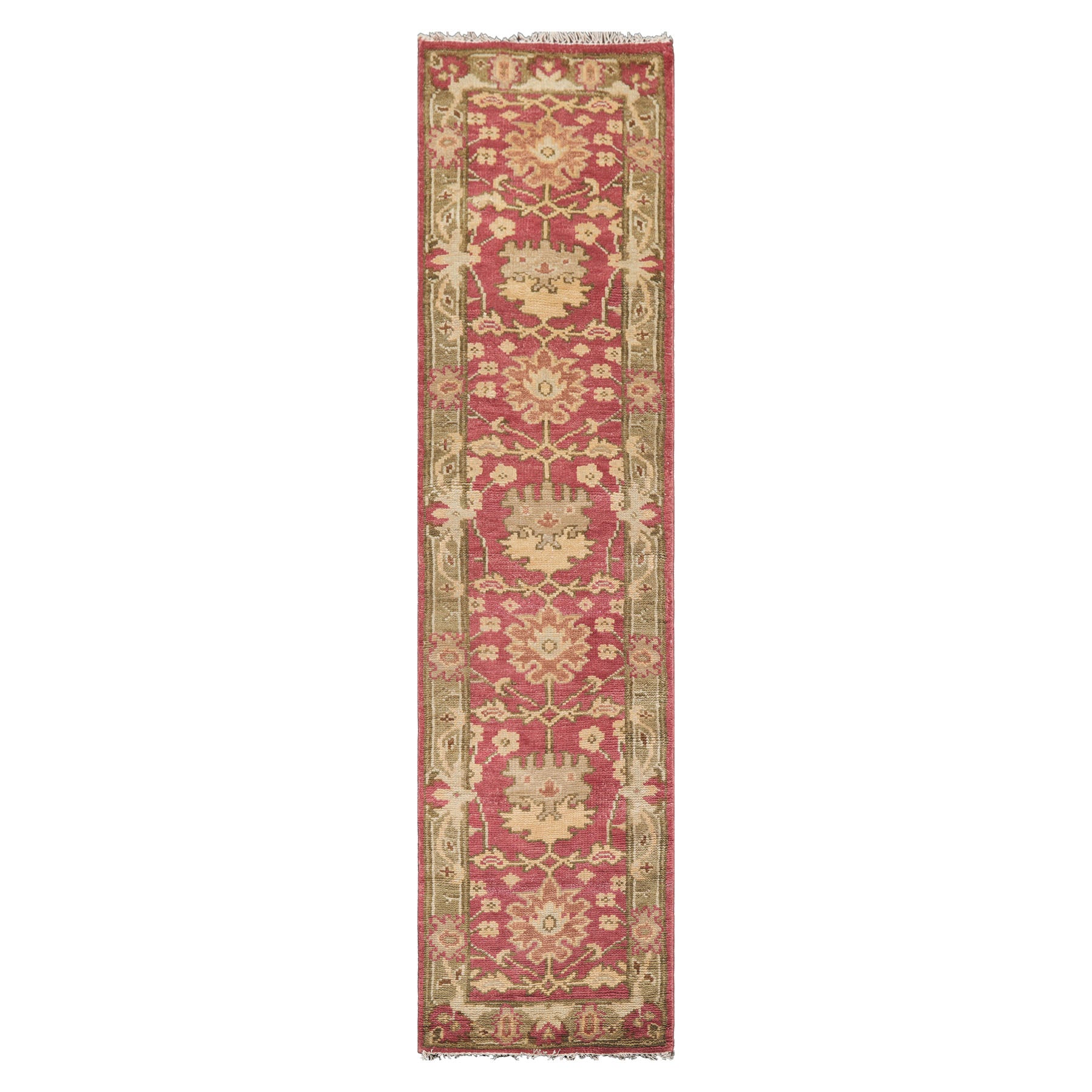 Multi Size Raspberry Green Gold Color Hand Knotted Oushak Wool  Oriental Rug