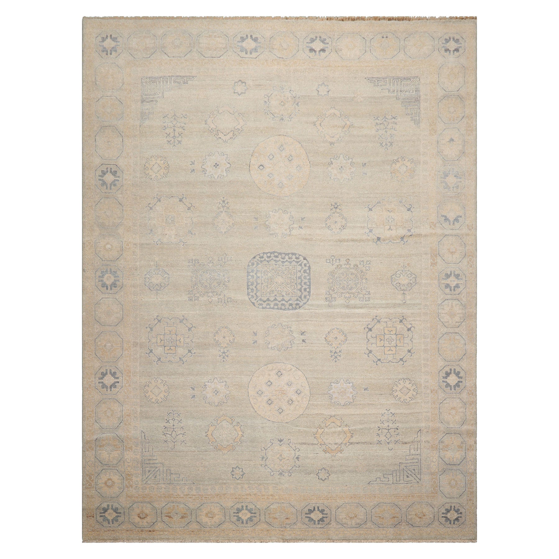 Multi Size Beige Mint Caramel Color Hand Knotted Afghan Oushak Wool Transitional Oriental Rug