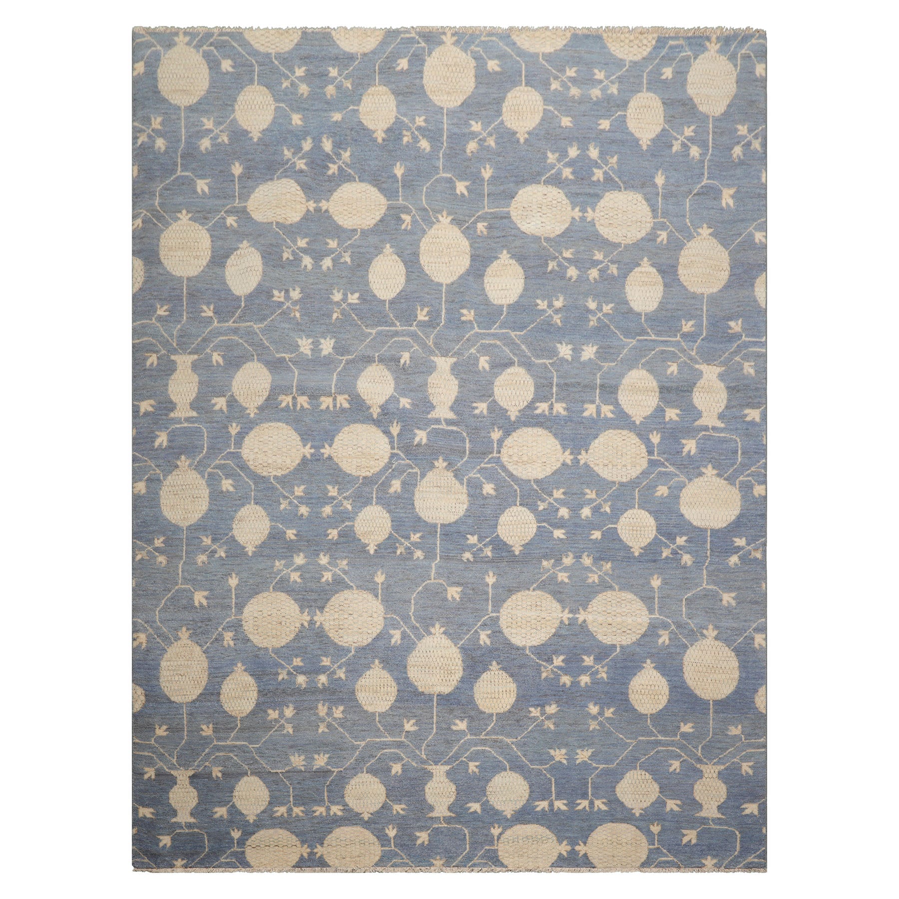 Multi Size Blue Beige Ivory Color Hand Knotted Afghan Oushak Wool Transitional Oriental Rug