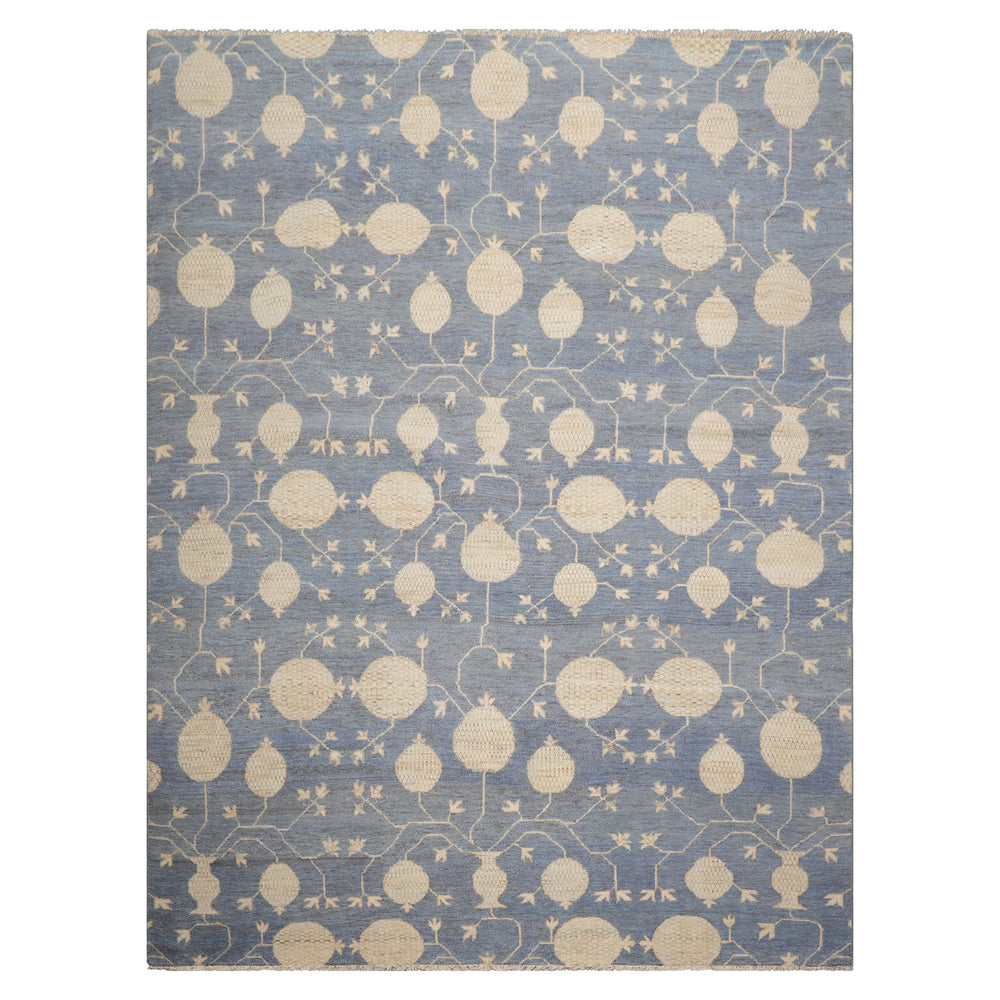 Multi Size Blue Beige Ivory Color Hand Knotted Afghan Oushak Wool Transitional Oriental Rug