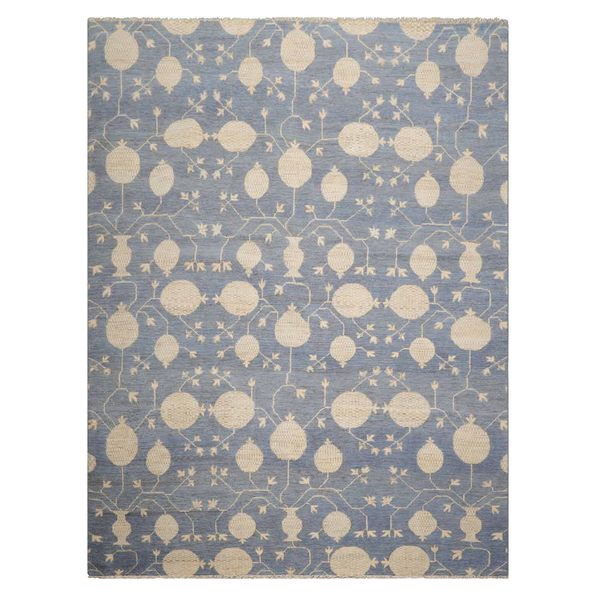 Multi Size Blue Beige Ivory Color Hand Knotted Afghan Oushak Wool Transitional Oriental Rug