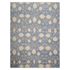 Multi Size Blue Beige Ivory Color Hand Knotted Afghan Oushak Wool Transitional Oriental Rug