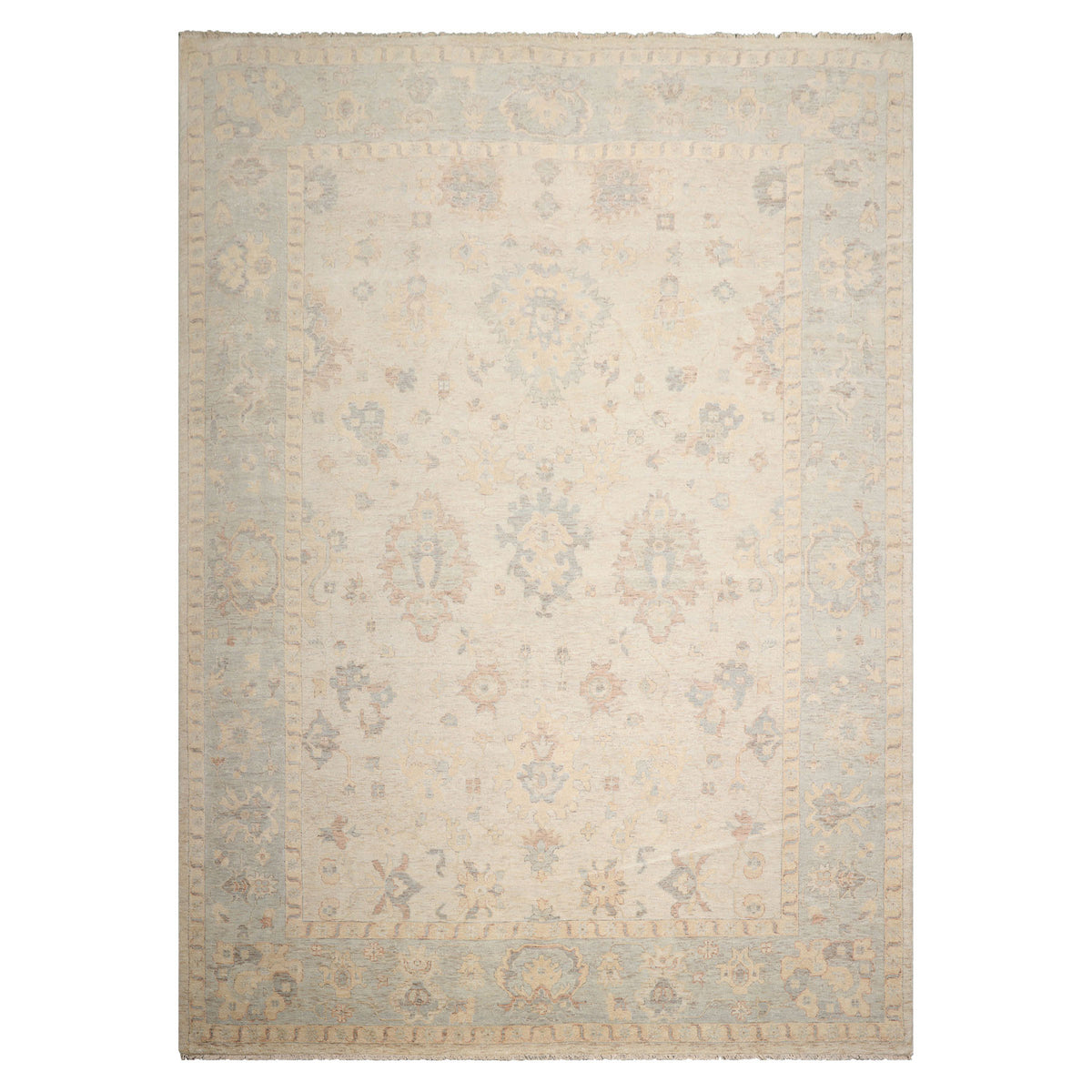 Multi Size Beige Mint Peach Color Hand Knotted Afghan Oushak Wool Traditional Oriental Rug
