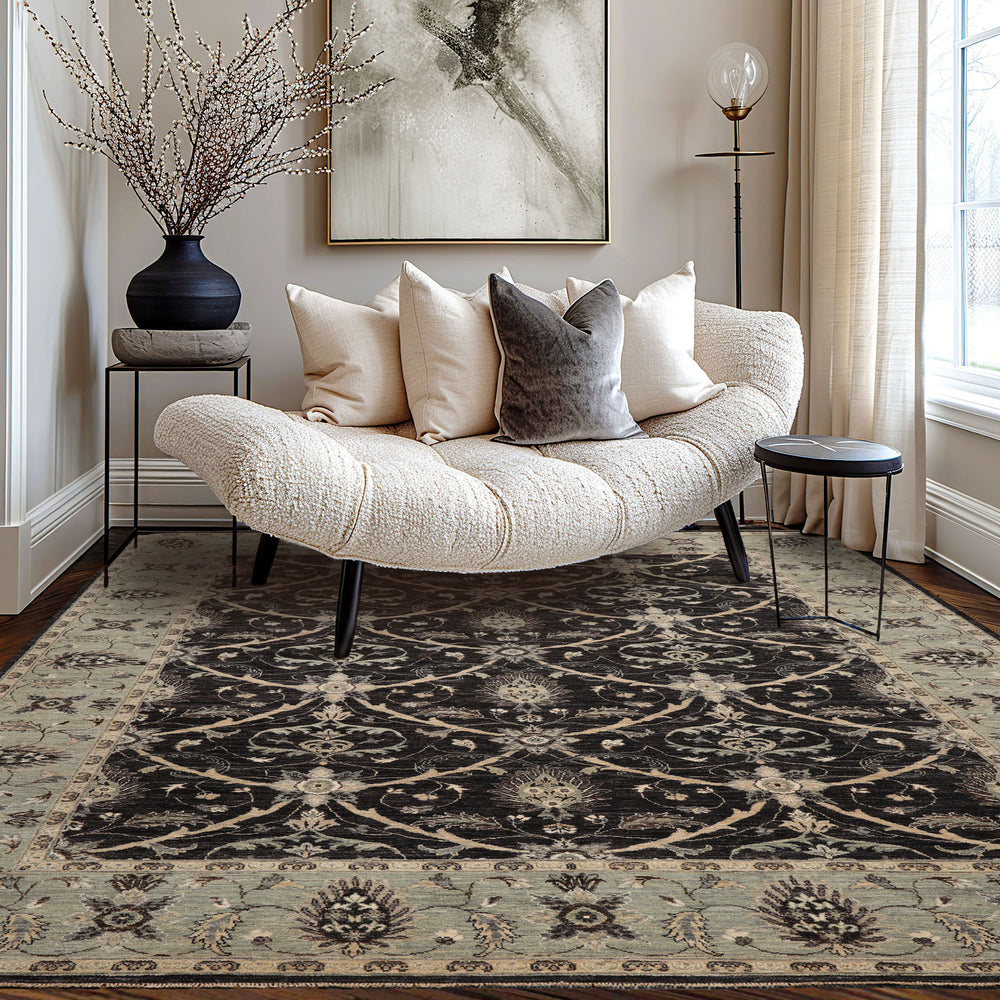 9x12 Black, Charcoal, Mint Color Hand Knotted Agra 100% wool Traditional Oriental Rug