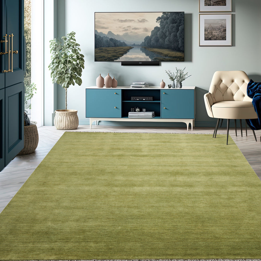 Multi Size Green Color Hand Knotted  Wool Modern Oriental Rug