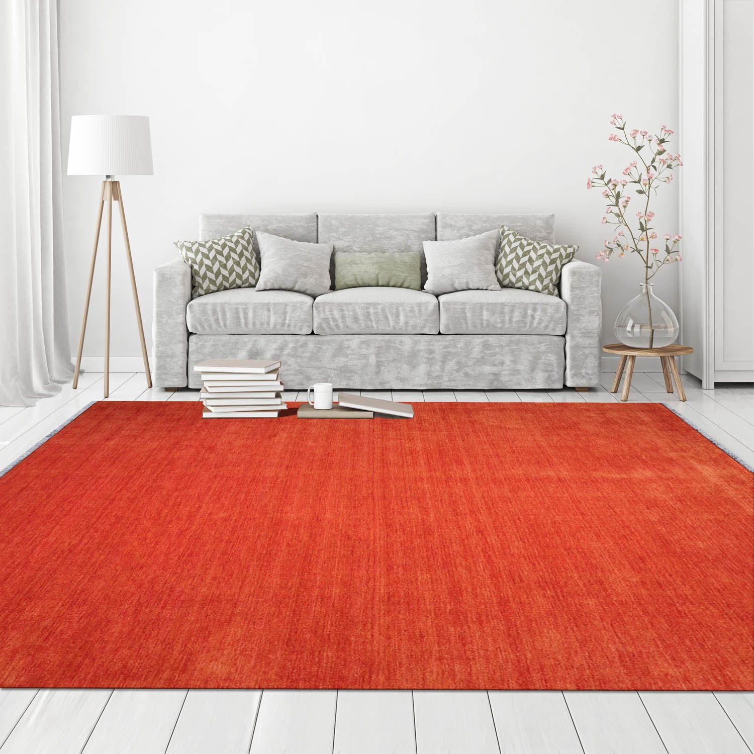 Multi Size Burnt Orange Color Hand Knotted  Wool Modern Oriental Rug