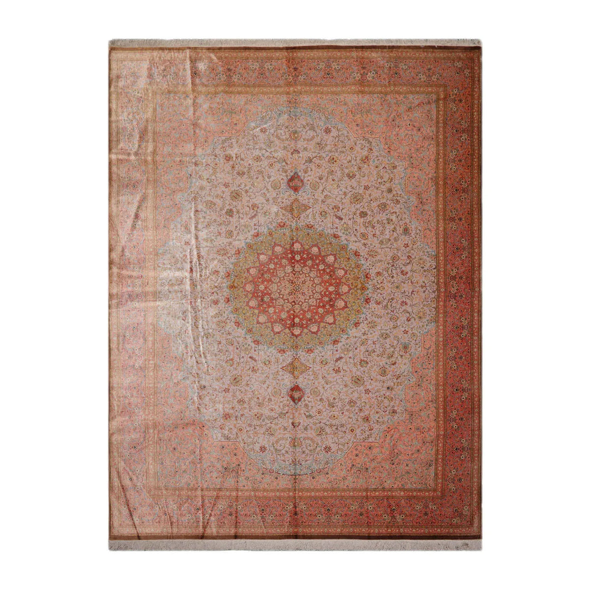 Knotted Rug Gray Blush Hand Knotted 9'x12' Authentic Kum Traditional 500 KPSI 100% Silk Oriental Area Rug