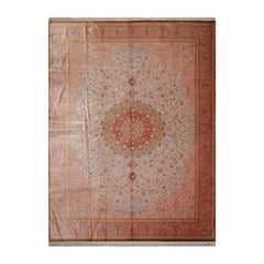 Knotted Rug Gray Blush Hand Knotted 9'x12' Authentic Kum Traditional 500 KPSI 100% Silk Oriental Area Rug