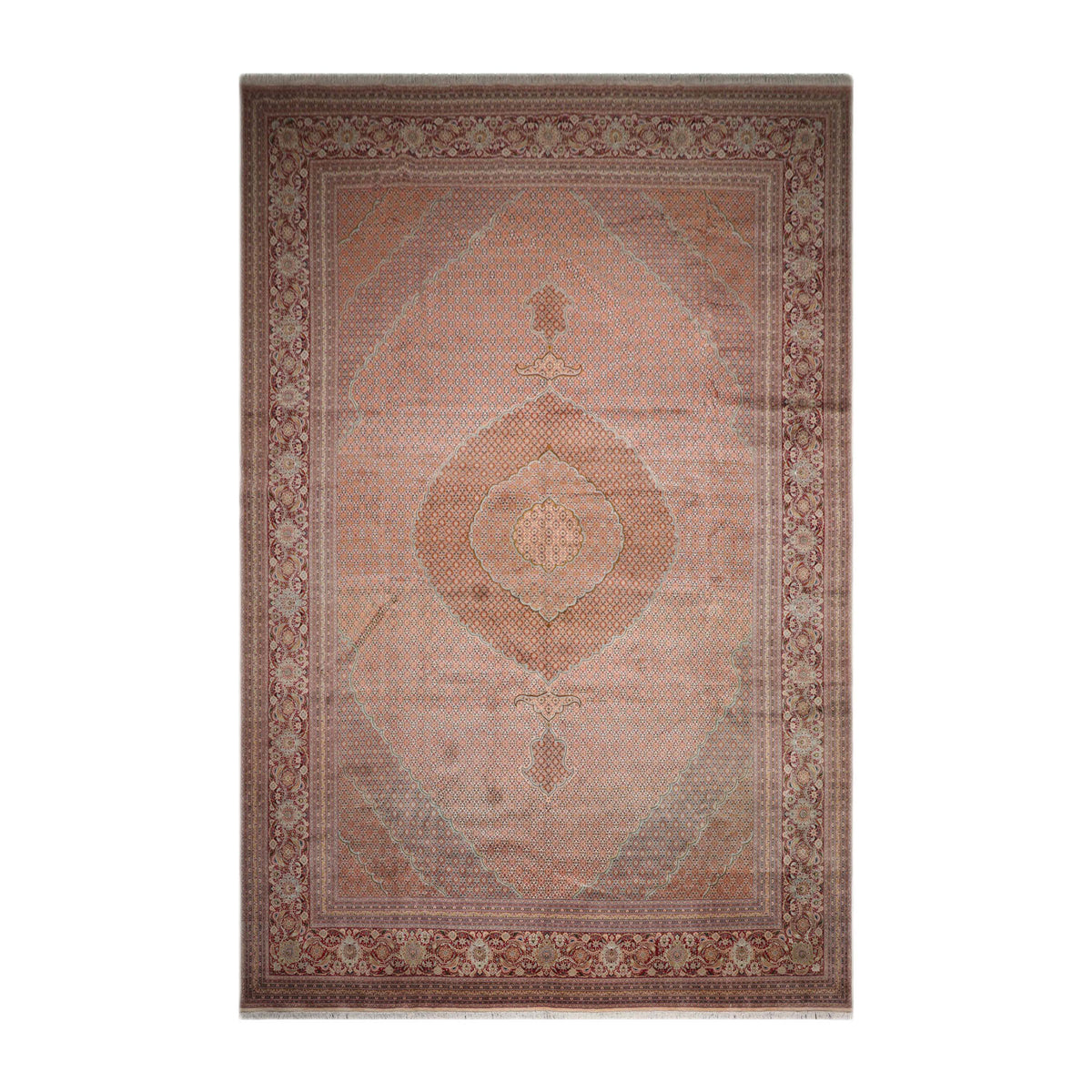 Knotted Rug Beige Rust Hand Knotted Palace Size Persian Traditional Wool and Silk Oriental Area Rug