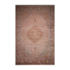 Knotted Rug Beige Rust Hand Knotted Palace Size Persian Traditional Wool and Silk Oriental Area Rug