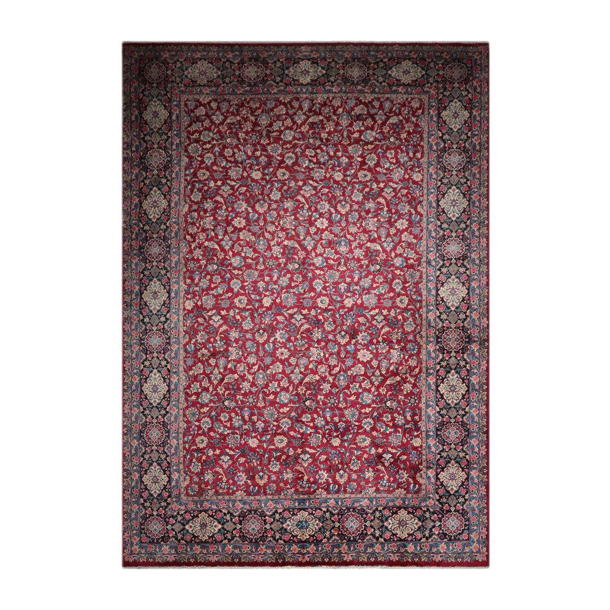 Knotted Rug Burgundy Navy Hand Knotted Palace Size Mashad Traditional 200 KPSI 100% Wool Oriental Area Rug