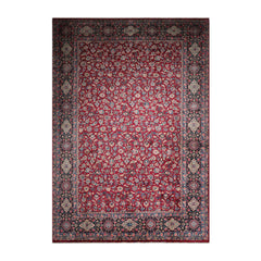 Knotted Rug Burgundy Navy Hand Knotted Palace Size Mashad Traditional 200 KPSI 100% Wool Oriental Area Rug