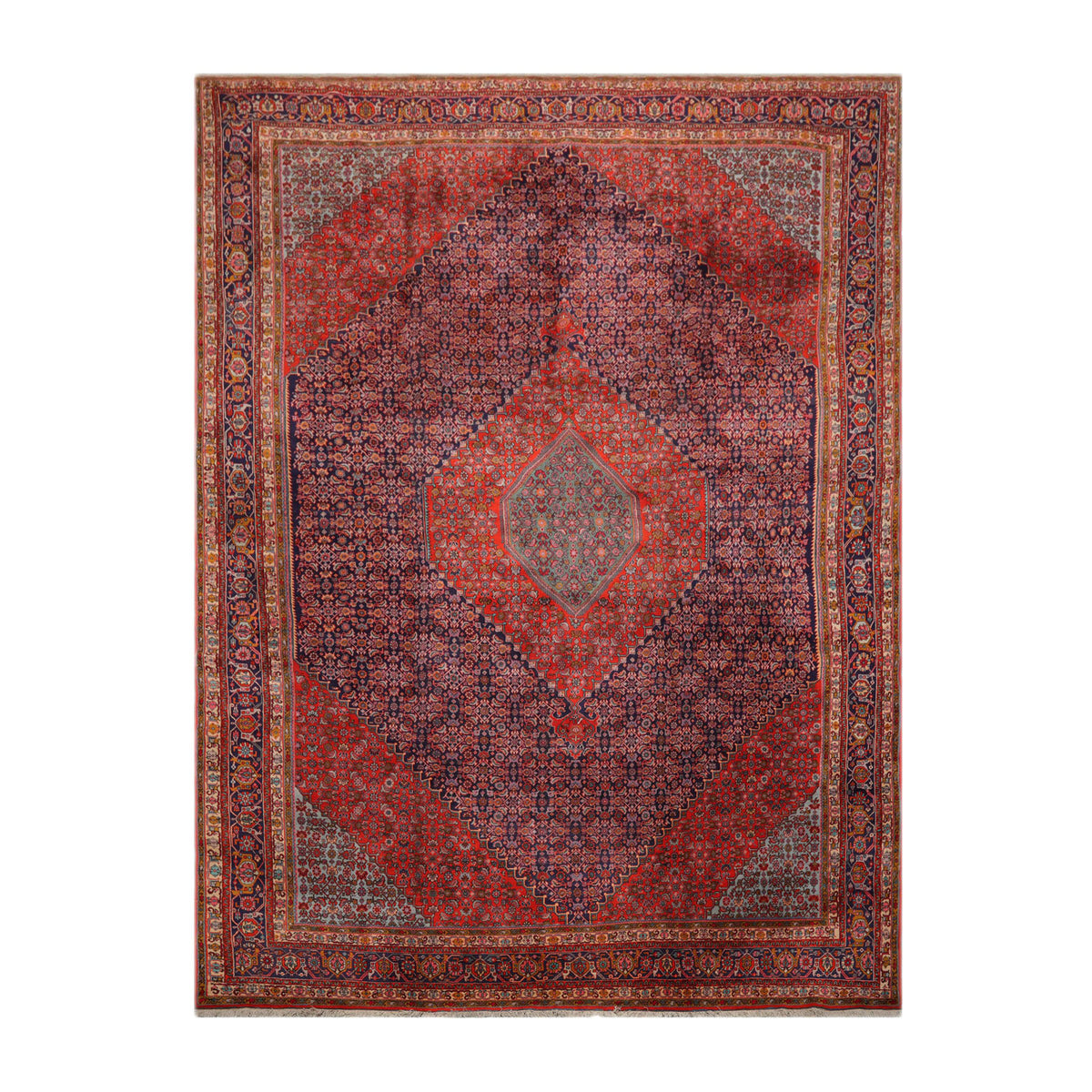 Knotted Rug Navy Orange Hand Knotted 10'x14' Vintage Bidjar Traditional 100% Wool Oriental Area Rug