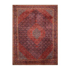 Knotted Rug Navy Orange Hand Knotted 10'x14' Vintage Bidjar Traditional 100% Wool Oriental Area Rug