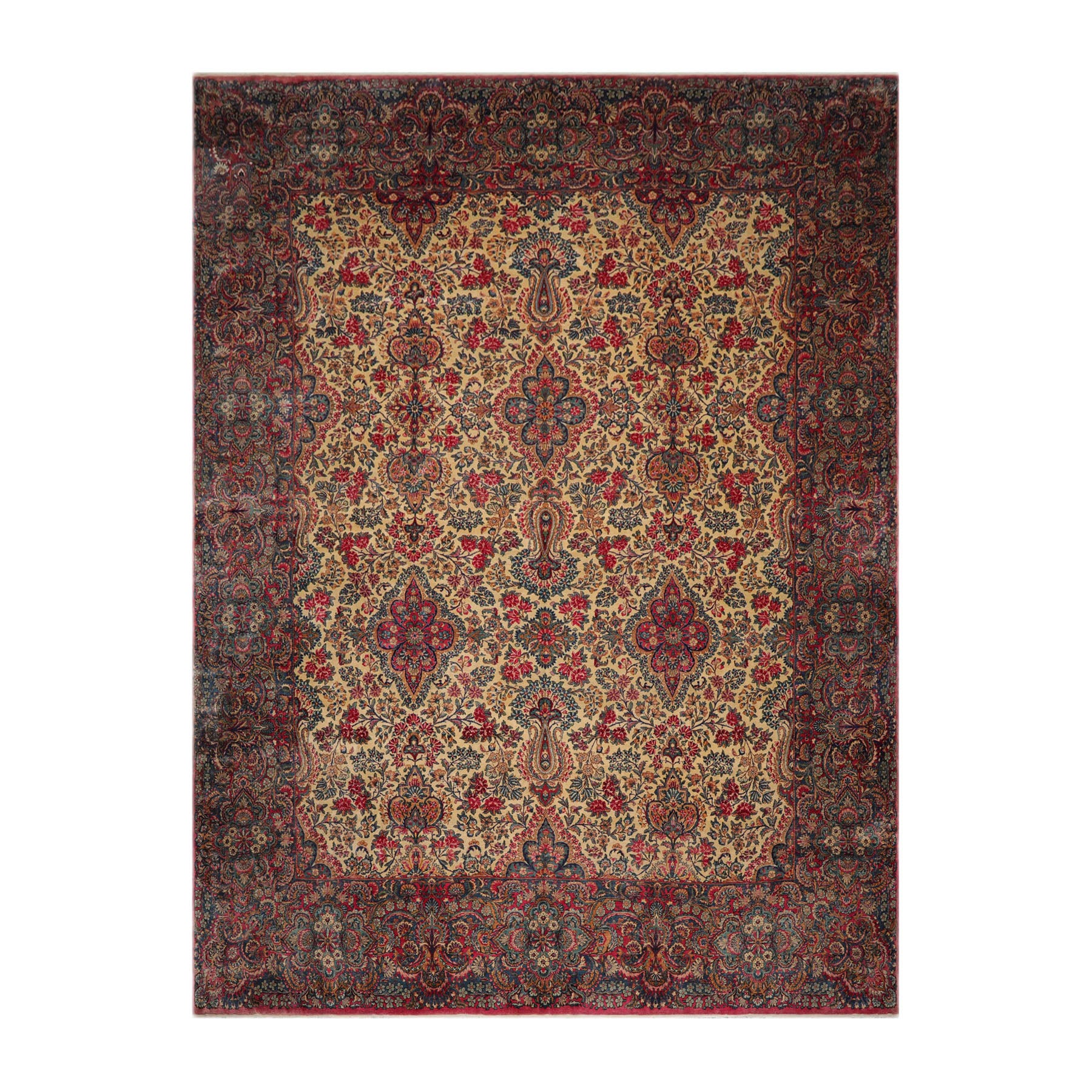 Knotted Rug Ivory Blue Hand Knotted Palace Size Antique Isfahan Traditional 300 KPSI 100% Wool Oriental Area Rug