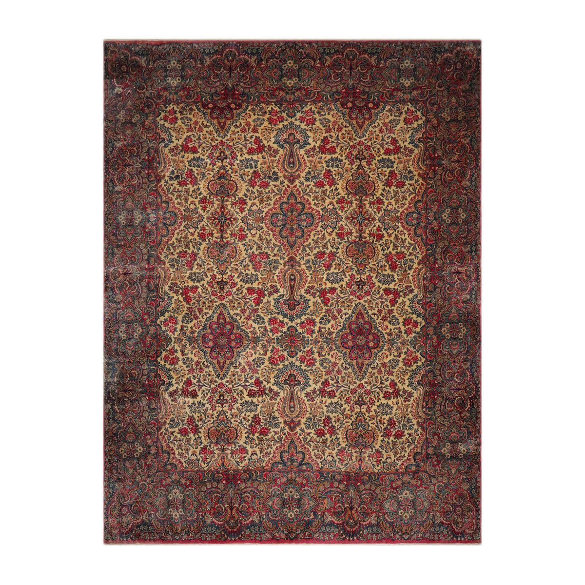 Knotted Rug Ivory Blue Hand Knotted Palace Size Antique Isfahan Traditional 300 KPSI 100% Wool Oriental Area Rug