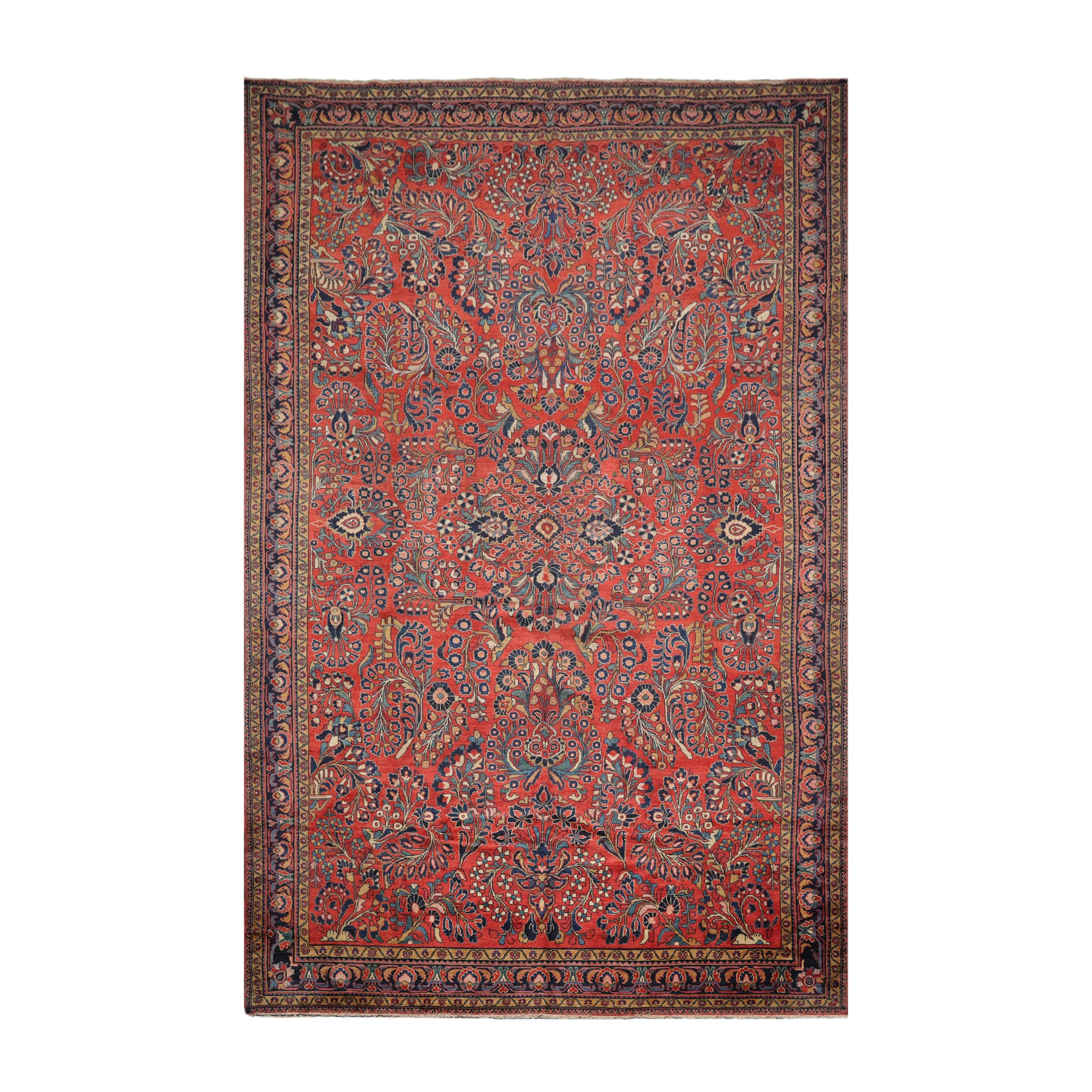 Knotted Rug Burnt Orange Navy Hand Knotted Palace Size Vintage Lilihan Traditional 100% Wool Oriental Area Rug