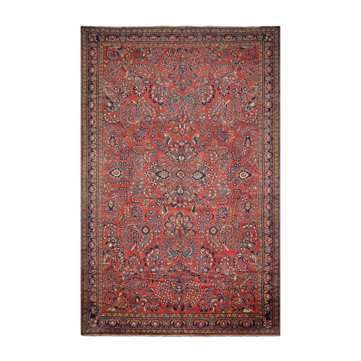 Knotted Rug Burnt Orange Navy Hand Knotted Palace Size Vintage Lilihan Traditional 100% Wool Oriental Area Rug