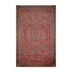 Knotted Rug Burnt Orange Navy Hand Knotted Palace Size Vintage Lilihan Traditional 100% Wool Oriental Area Rug