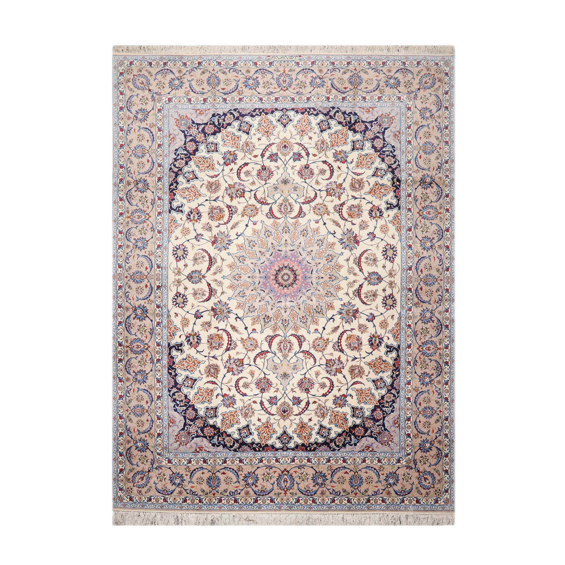 Knotted Rug Cream Taupe Hand Knotted 9'x12' Traditional 400 KPSI Wool and Silk Oriental Area Rug