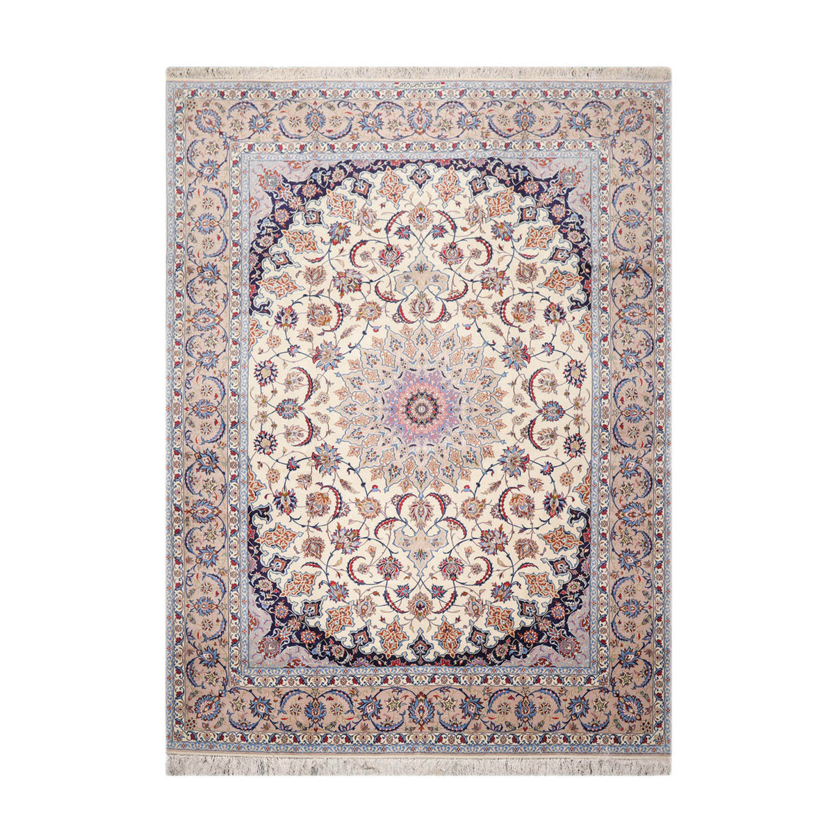 Knotted Rug Cream Taupe Hand Knotted 9'x12' Traditional 400 KPSI Wool and Silk Oriental Area Rug