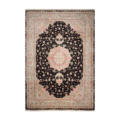 Knotted Rug Black Aqua Hand Knotted Palace Size Tabriz Traditional 400 KPSI Wool and Silk Oriental Area Rug