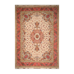 Knotted Rug Ivory Rose Hand Knotted Palace Size Tabriz Master Weaver Signed Traditional 350 KPSI Wool and Silk Oriental Area Rug