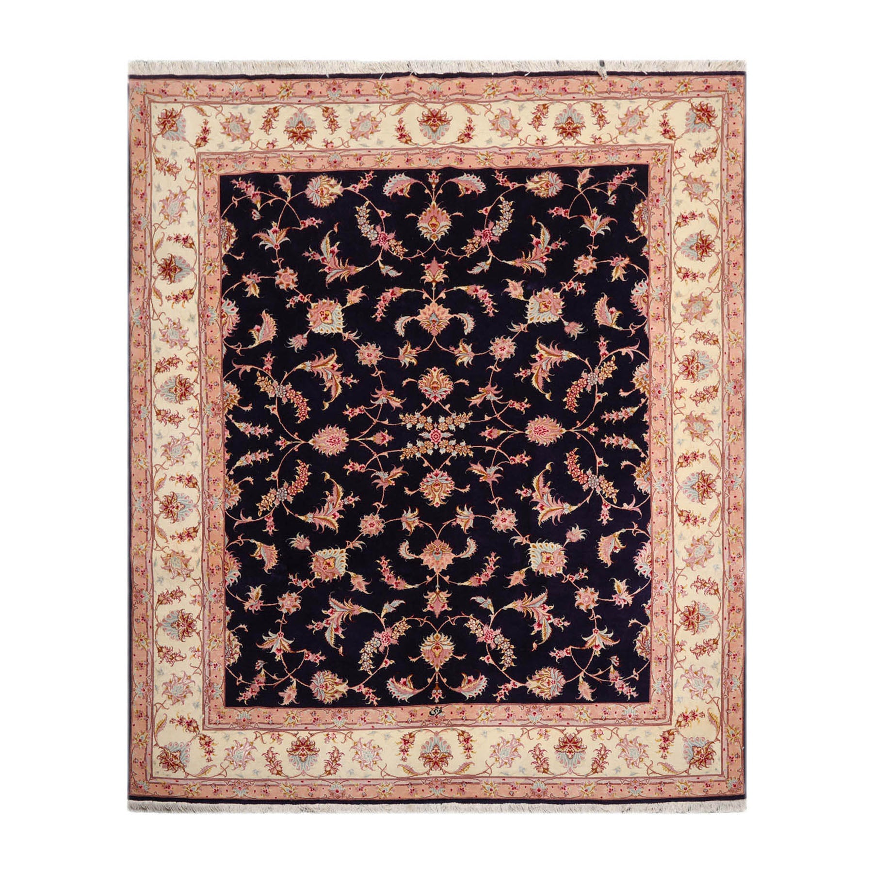 Knotted Rug Blue Ivory Hand Knotted 5'x7' Persian Tabriz Traditional 300 KPSI Wool and Silk Oriental Area Rug