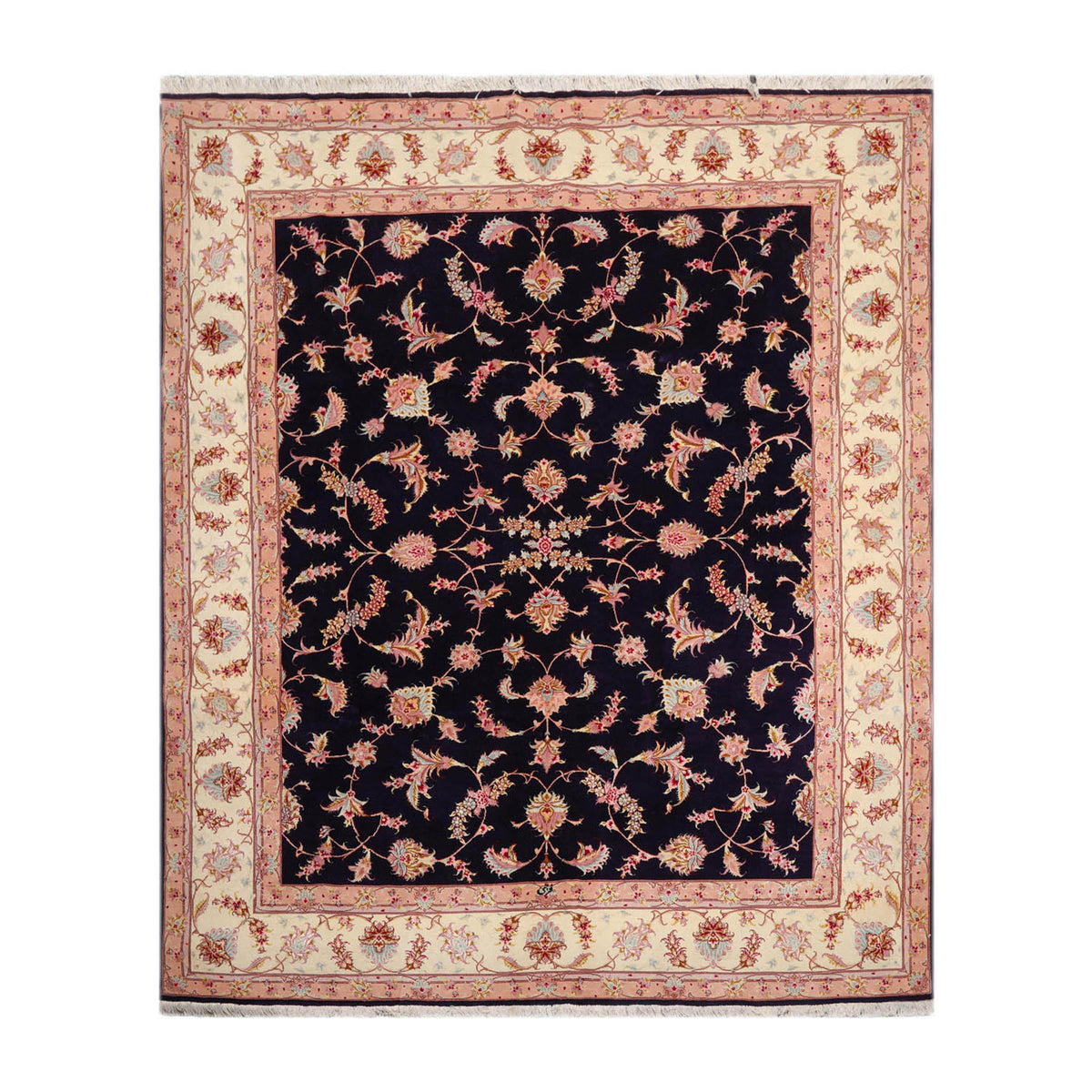 Knotted Rug Blue Ivory Hand Knotted 5'x7' Persian Tabriz Traditional 300 KPSI Wool and Silk Oriental Area Rug