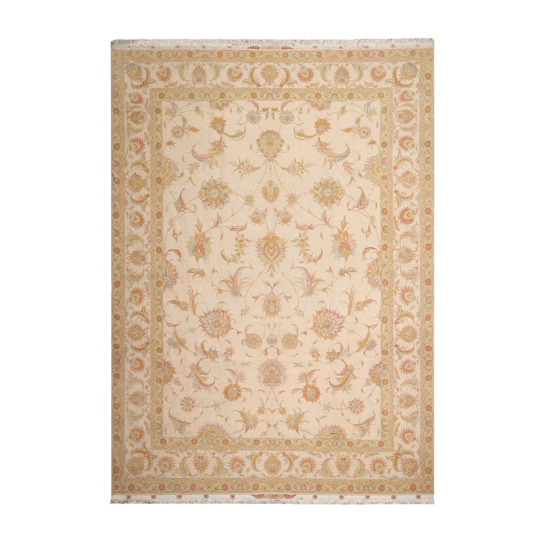 Knotted Rug Ivory Mint Hand Knotted 8'x10' Traditional 350 KPSI Wool and Silk Oriental Area Rug